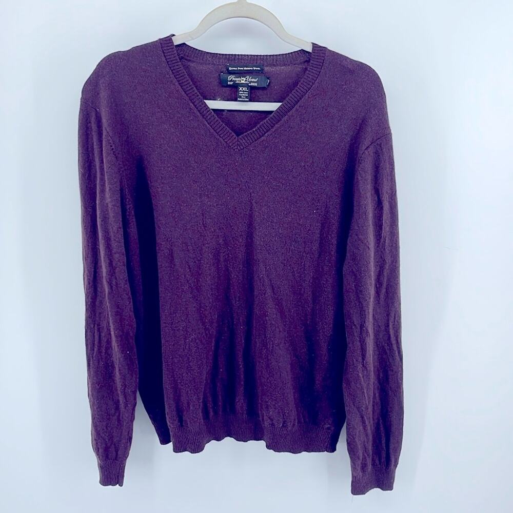Pronto Uomo extra fine merino wool V-neck knit long sleeve pullover sweater XXL